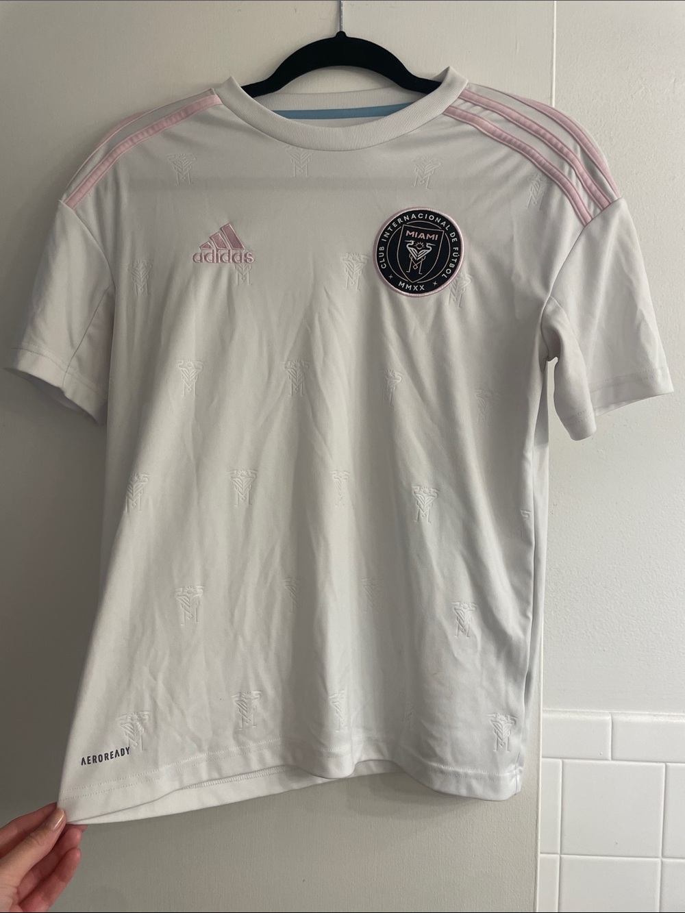 adidas White and Pink Inter Miami Kids Short Sleeve Jersey